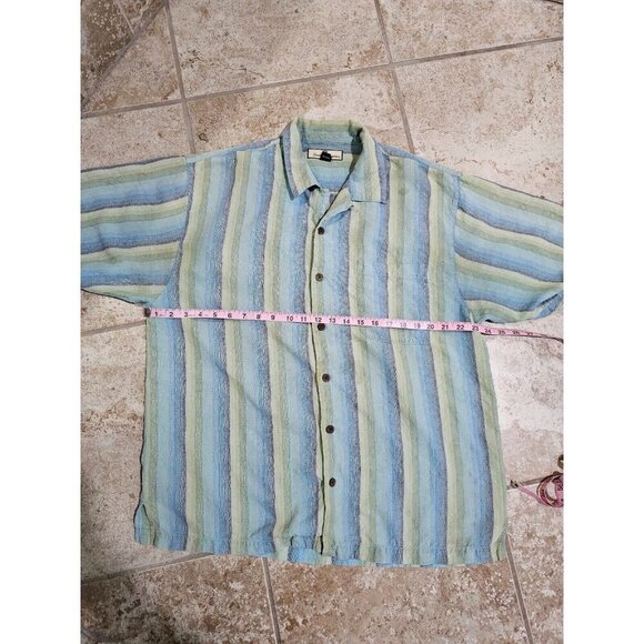 Tommy Bahama Large Silk Striped Button Down Camp Shirt Old Money Coastal Resort - Picture 6 of 7